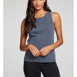 Chaser Gray and Blue Tank Top with Crew Neck and Stretchy Fit